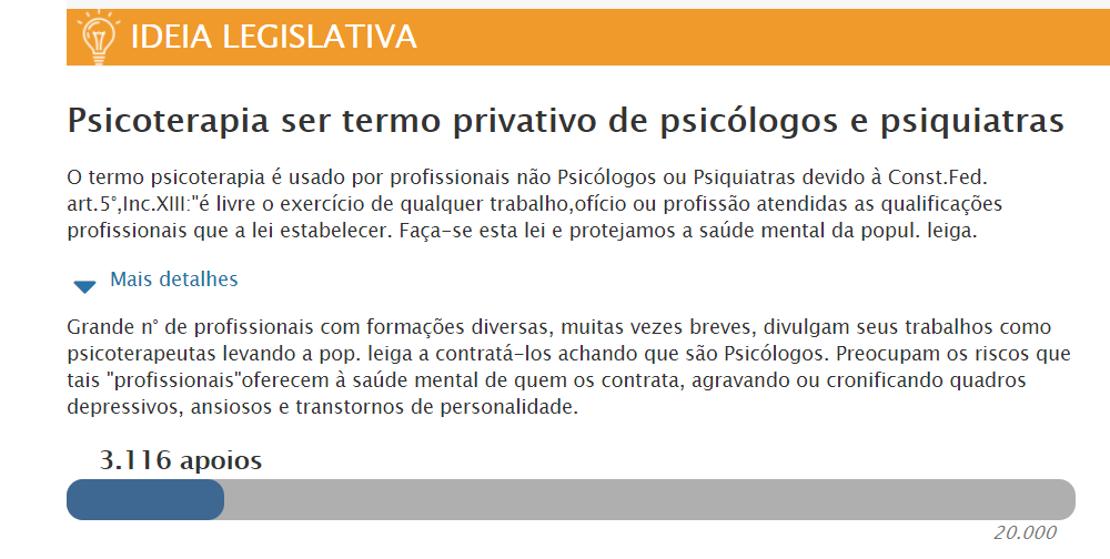 Lei sobre Psicoterapia apenas para Psicólogos e Psiquiatras