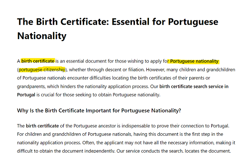 birth certificate in Portugal