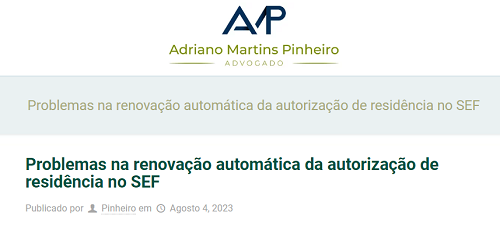 Problemas Na Renova o Autom tica Da Autoriza o De Resid ncia No SEF