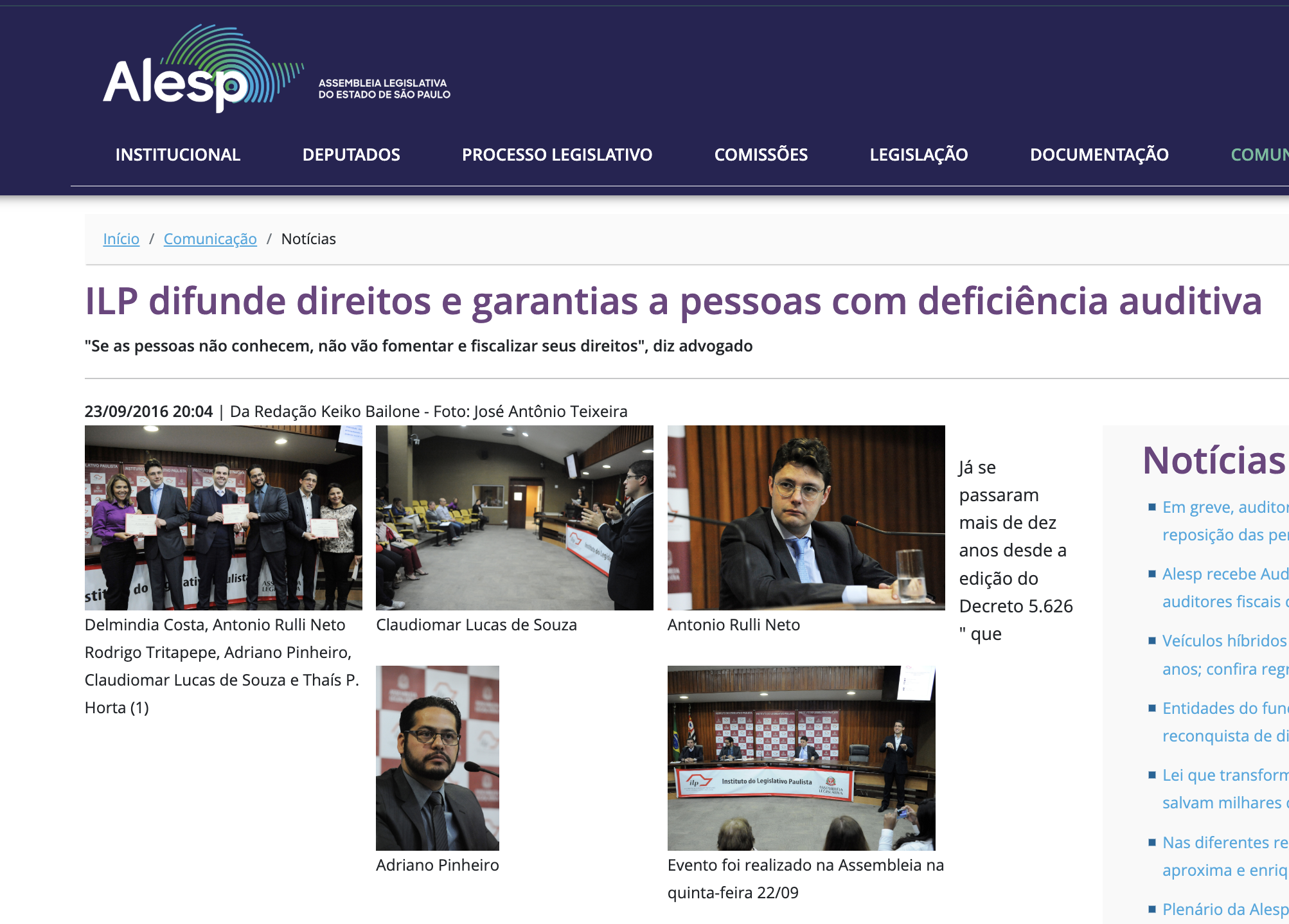 Adriano Martins Pinheiro na Assembleia Legislativa de São Paulo